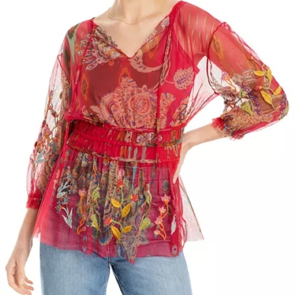 Johnny Was Tops - Johnny Was Feather Lark Mesh Blouse & Slip. NWT